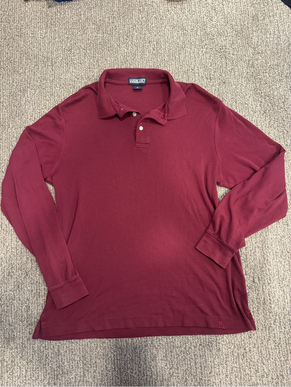 Land’s End Men's Burgundy Long Sleeve Polo Shirt